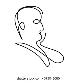Vector continuous line. Abstract portrait of a thinker