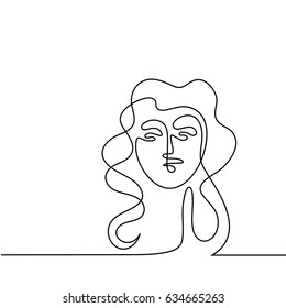 Vector continuous line. Abstract portrait of a woman. Vector illustration.