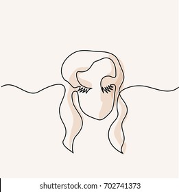 Vector continuous line. Abstract portrait of a woman logo light colors. Vector illustration.