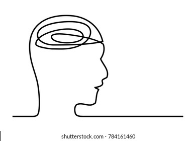 Vector continuous line. Abstract portrait of a thinker