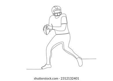 vector continuous line of american football player catches the ball