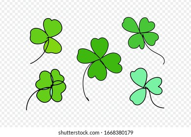Vector continuous line art, hand drawn shamrock set.