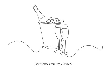 vector continuous line Champagne Bottle Wine Bucket Alcoholic drink.drawing one line on a white background