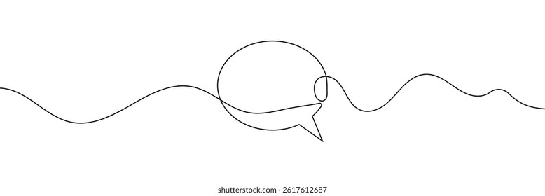 Vector Continuous Line Circle Speech Bubble, Black Line Isolated on White Background, Hand Drawn Illustration Blank Frame Template Single Line Drawing