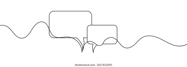 Vector Continuous Line Circle Speech Bubble, Black Line Isolated on White Background, Hand Drawn Illustration Blank Frame Template Single Line Drawing