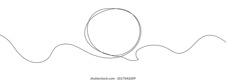 Vector Continuous Line Circle Speech Bubble, Black Line Isolated on White Background, Hand Drawn Illustration Blank Frame Template Single Line Drawing