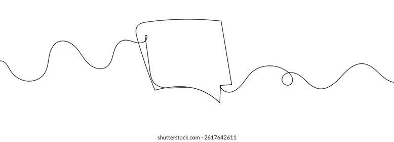Vector Continuous Line Circle Speech Bubble, Black Line Isolated on White Background, Hand Drawn Illustration Blank Frame Template Single Line Drawing