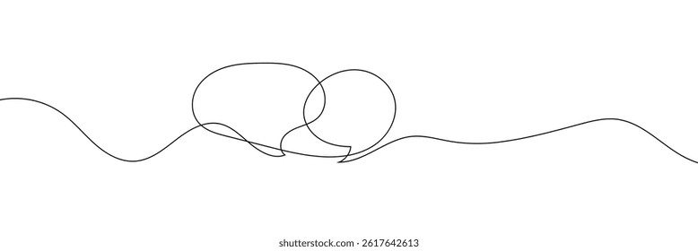 Vector Continuous Line Circle Speech Bubble, Black Line Isolated on White Background, Hand Drawn Illustration Blank Frame Template Single Line Drawing