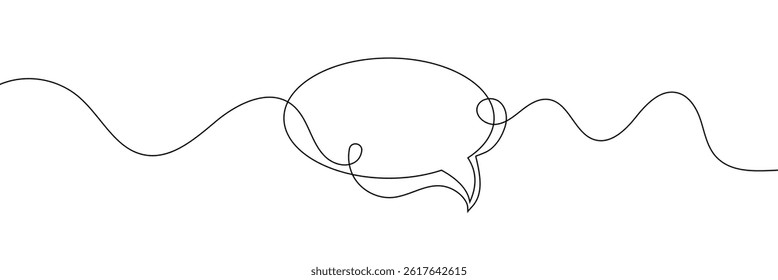 Vector Continuous Line Circle Speech Bubble, Black Line Isolated on White Background, Hand Drawn Illustration Blank Frame Template Single Line Drawing