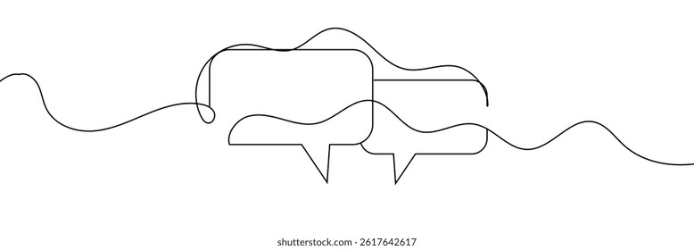 Vector Continuous Line Circle Speech Bubble, Black Line Isolated on White Background, Hand Drawn Illustration Blank Frame Template Single Line Drawing
