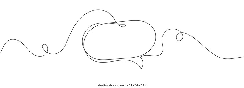 Vector Continuous Line Circle Speech Bubble, Black Line Isolated on White Background, Hand Drawn Illustration Blank Frame Template Single Line Drawing