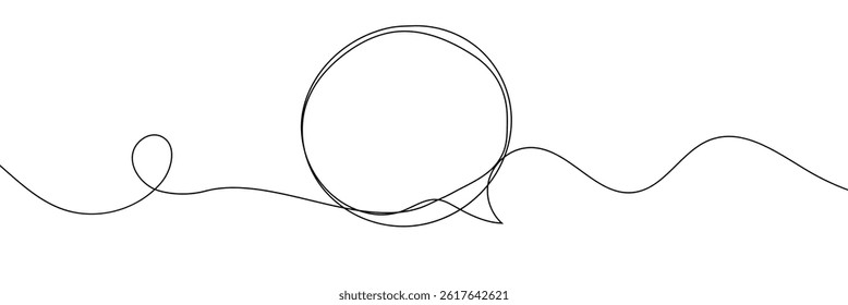 Vector Continuous Line Circle Speech Bubble, Black Line Isolated on White Background, Hand Drawn Illustration Blank Frame Template Single Line Drawing