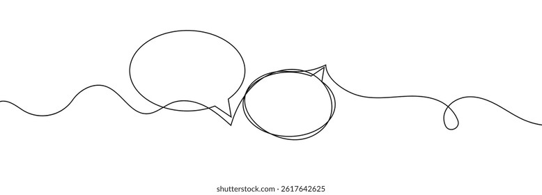 Vector Continuous Line Circle Speech Bubble, Black Line Isolated on White Background, Hand Drawn Illustration Blank Frame Template Single Line Drawing
