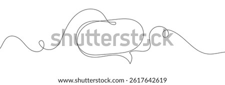 Vector Continuous Line Circle Speech Bubble, Black Line Isolated on White Background, Hand Drawn Illustration Blank Frame Template Single Line Drawing