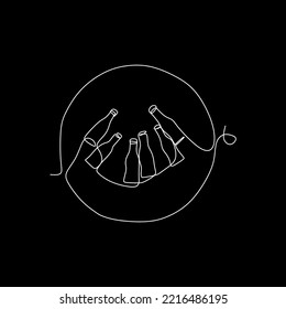 vector continuous line of circular lined bottles