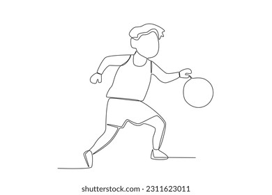 Vector continuous line drawing of basketball player in action basketball player ribbling ball simple line art with active