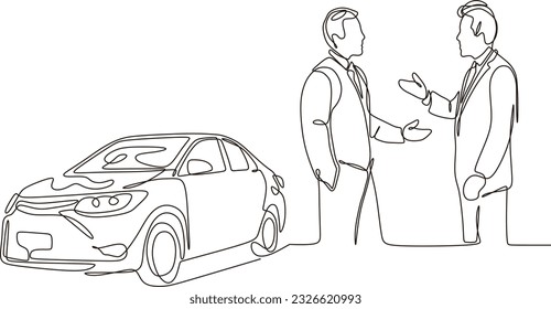 Vector continuous line drawing of businessman selling cargo car
