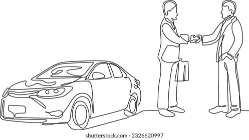 Vector continuous line drawing of businessman selling cargo car