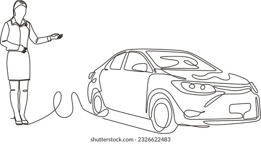 Vector continuous line drawing of businessman selling cargo car