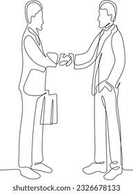Vector continuous line drawing of a businessman shaking hands
