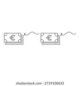 Vector continuous line drawing of euro money stack and economy concept