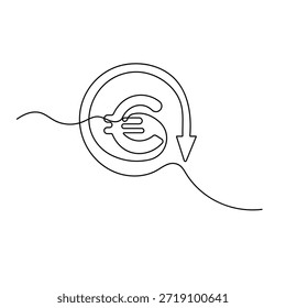 Vector continuous line drawing of euro money stack and economy concept