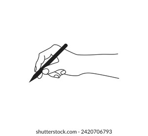 Vector continuous line drawing of hand holding pen