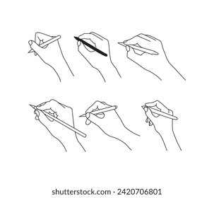 Vector continuous line drawing of hand holding pen