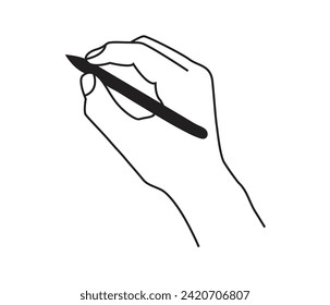 Vector continuous line drawing of hand holding pen