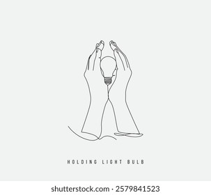 vector continuous line drawing of hands holding a light bulb. Business idea Silhouette