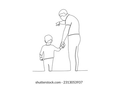 Vector continuous line drawing happy father piggybacking cute little boy playing with dad vector