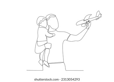 Vector continuous line drawing happy father piggybacking cute little boy playing with dad vector