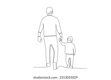 Vector continuous line drawing happy father piggybacking cute little boy playing with dad vector