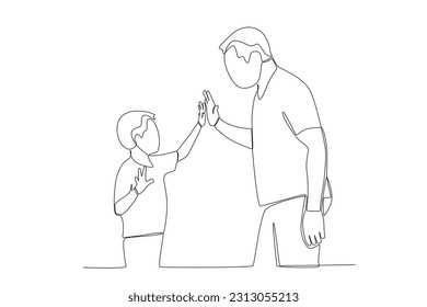 Vector continuous line drawing happy father piggybacking cute little boy playing with dad vector