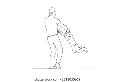 Vector continuous line drawing happy father piggybacking cute little boy playing with dad vector