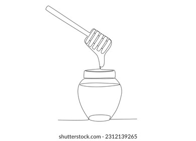 Vector continuous line drawing of honey bottle vector illustration