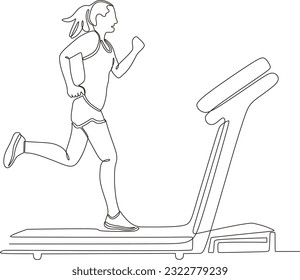 Vector continuous line drawing of a man running on a treadmill