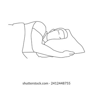 vector continuous line drawing of sleeping young man lies in bed 