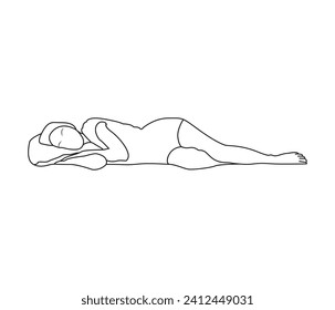 vector continuous line drawing of sleeping young  woman lies in bed 