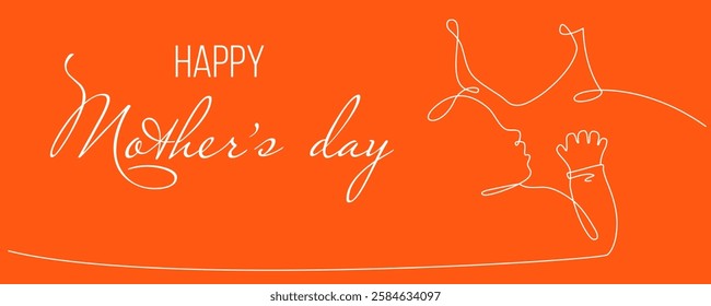 Vector continuous line greeting card of mother and new born baby. Happy Mother's day concept