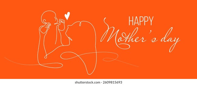 Vector continuous line greeting card of mother and new born baby. Happy Mother's day concept	