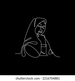 vector continuous line hijab girl posing