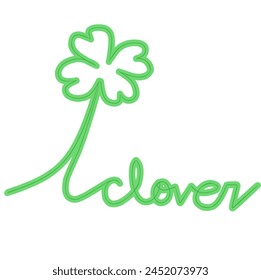 Vector continuous line illustration of a clover leaf with the inscription clover on a white background.