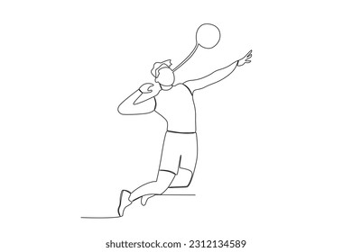 vector continuous line of male volleyball player hitting the ball