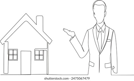 vector continuous line of a man being a building architect