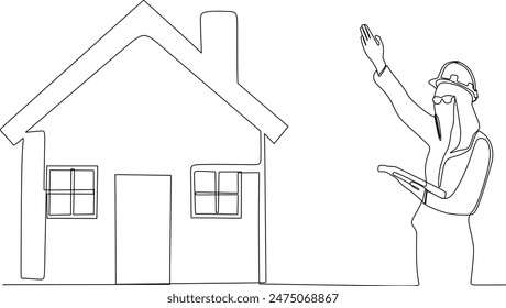 vector continuous line of a woman being a building architect