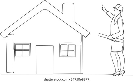 vector continuous line of a woman being a building architect
