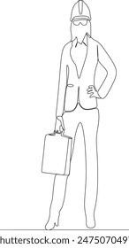 vector continuous line of a woman being a building architect pointing at something