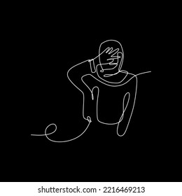 vector continuous line woman in hijab is in style