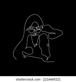 vector continuous line woman in hijab is in style